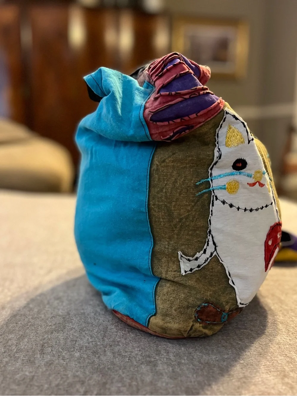 Embroidered Cat Patchwork Hobo Shoulder Bag Made in Nepal